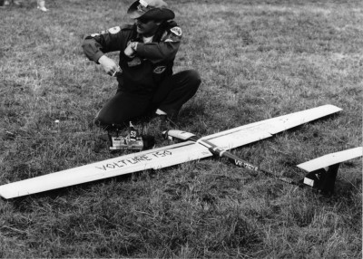 me in my trim, taught &amp; triffic days with my Volture 150 'A' model, in the ready box at the first F3E World Champs in 1986.