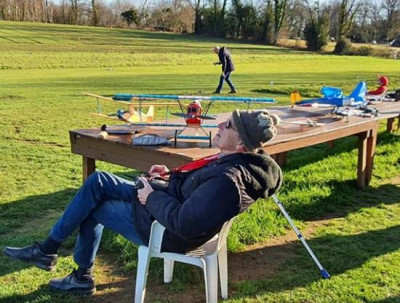 Relaxation is the name of the game, I'm flying the electrified Lulu soarer whilst duble size Frog Tom Tit, Fokker DVII and Elipstik 260 wait their turn.