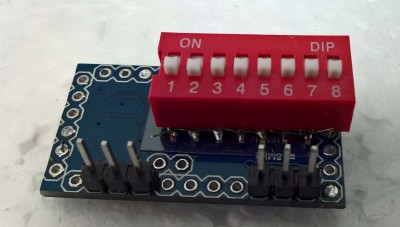 8-way DIP switch soldered in place