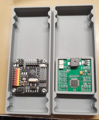 To the left a regular DIY More sized board and to the left one of my own integrated nRF24L01 based encoders