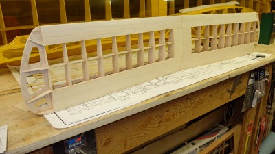 The completed wing &amp; out of the jig. <br />It is a very rugged wing!<br />Tail group is built. Fuselage next.